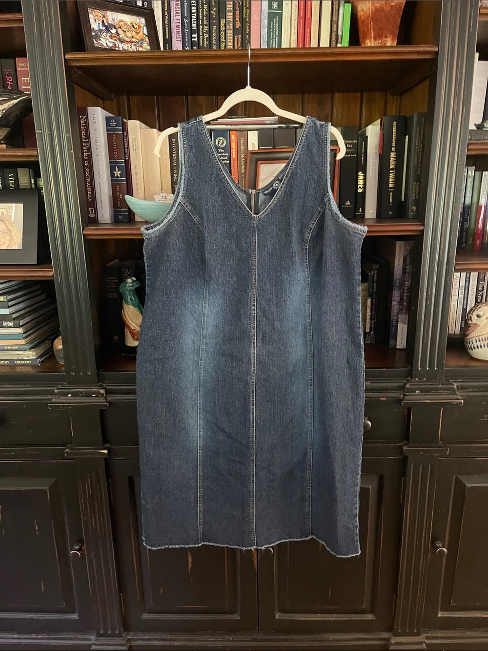 Sleeveless Dark Blue Denim Midi Dress